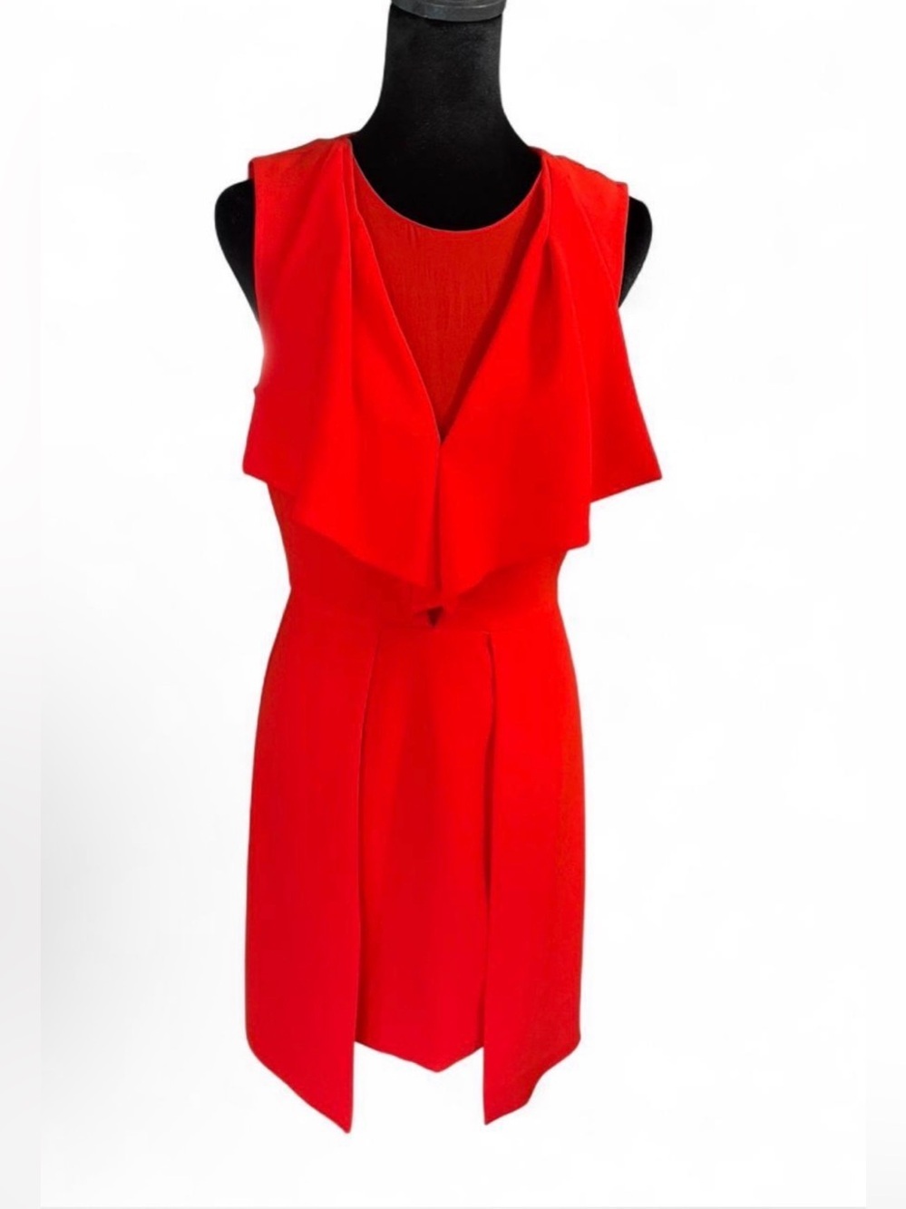 BCBGMAXAZRIA Red Draped Overlay Sheath Dress Size 4 Sleeveless Cocktail Career - Picture 2 of 5